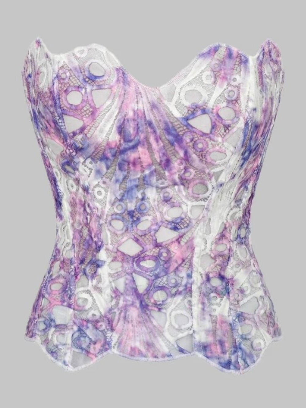 Micas Floral Print Jacquard Patchwork Textured Tie Back Tube Top- XL